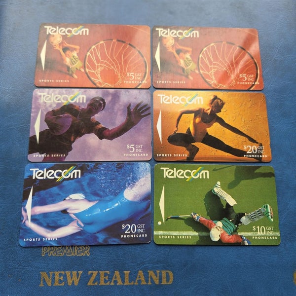 NZ Telecom Phonecard Set – Sports Series (6 Cards) – Rugby, Swimming, Netball & Carousel 1