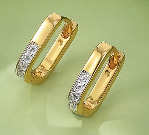 *CLEARANCE*Awesome Geometric CZ Diamonds Hoop Earrings / 18KGP Gold Carousel 2