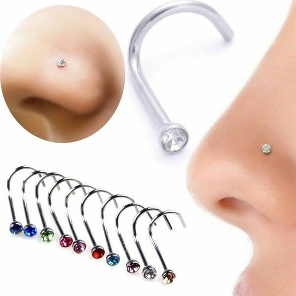 10 Pcs Surgical Steel Small Gem Crystal Screw Nose Stud Ring Body Piercing Carousel 1