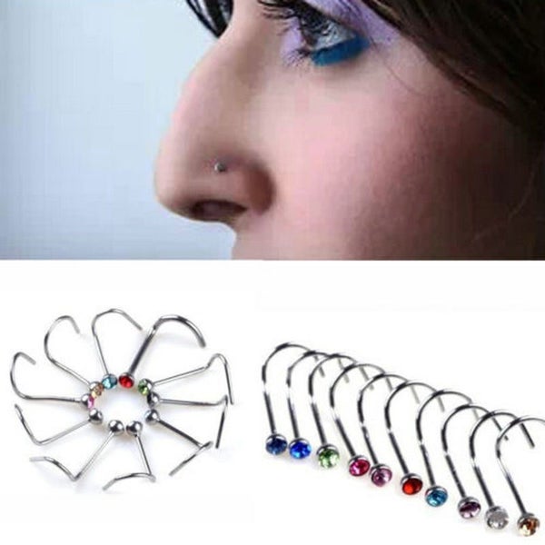 10 Pcs Surgical Steel Small Gem Crystal Screw Nose Stud Ring Body Piercing Carousel 2