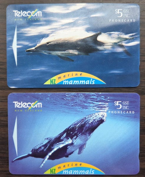 Vintage NZ Marine Mammals Phonecard Set – Dolphin & Whale – Telecom Collectibles Carousel 1