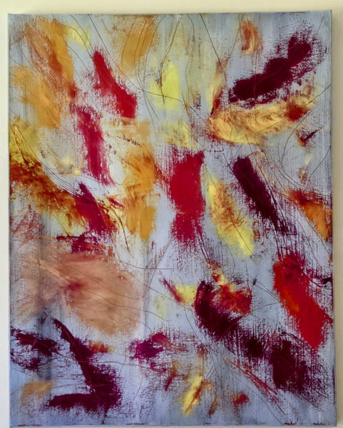 370 Red-Grey Abstract 560 mm x 710 mm Oil on Canvas Painting Carousel 1