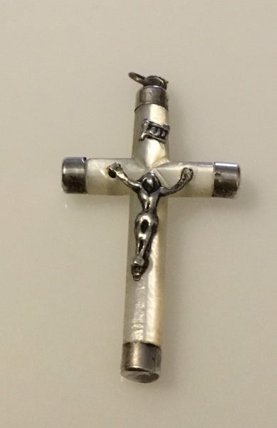 ANTIQUE Silver & Mother-Of-Pearl Cross Pendant Carousel 1