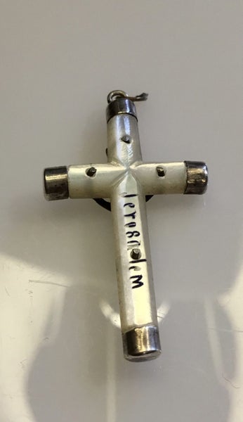 ANTIQUE Silver & Mother-Of-Pearl Cross Pendant Carousel 2