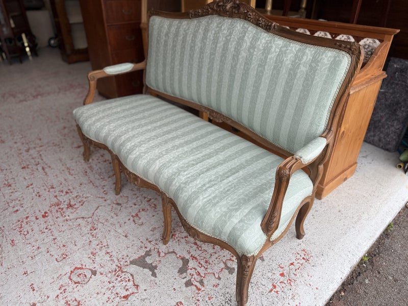 A Vintage Upholstered Carved Walnut Frame French Settee or Sofa Carousel 2