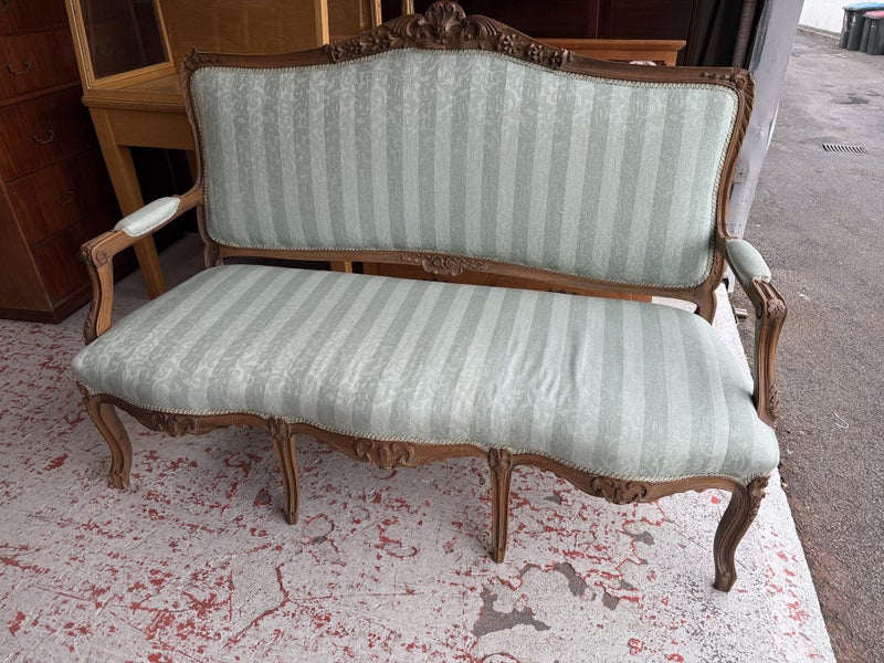 A Vintage Upholstered Carved Walnut Frame French Settee or Sofa Carousel 1