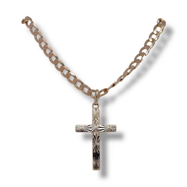 10CT YELLOW GOLD CHAIN AND CROSS PENDANT -29CM Carousel 1
