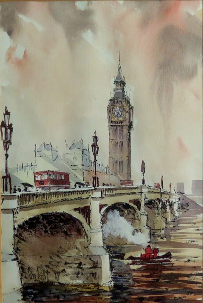 ROY PETTIT "WESTMINSTER BRIDGE AND BIG BEN" WATERCOLOUR 198862863864470659111