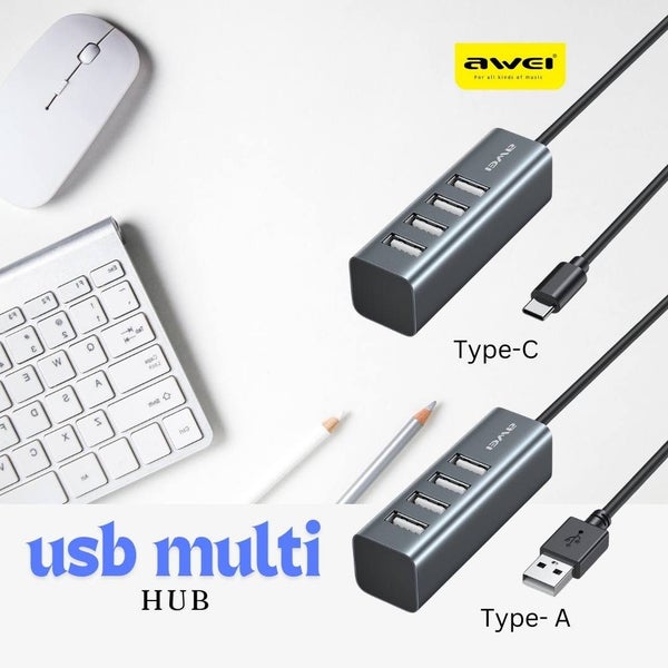 USB Multi Hub - 4 Ports - Type C or Type A Connector - Charge + Data Transfer Carousel 5