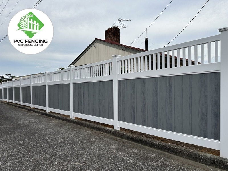 Mary-Closed-Top Privacy PVC Fence Combined (White & Grey Wood) Panel Kit Carousel 1