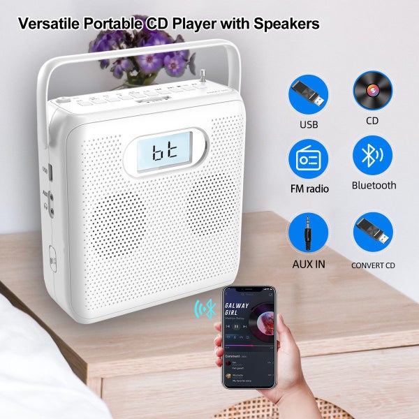 CD Player Portable Bluetooth Boombox CD Player with Speakers Carousel 2