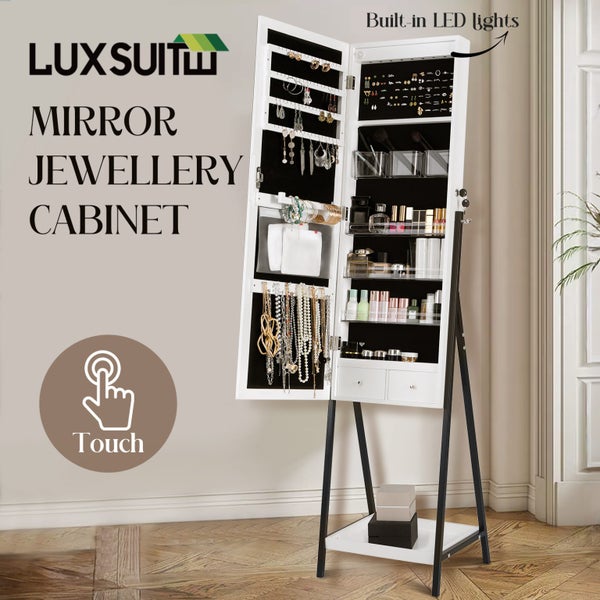 LED Mirror Cabinet Jewelry Storage Shelf Organiser Lockable Floor Stand Carousel 1