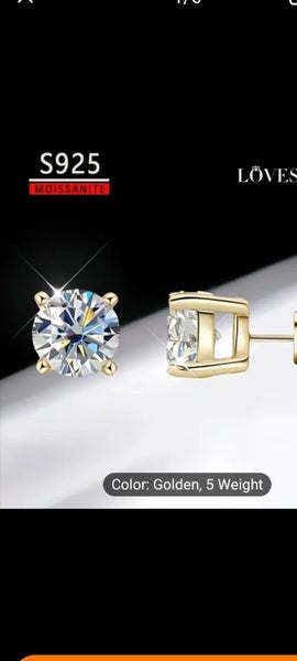 Genuine moissanite diamond earrings yellow gold .5ct each earring Carousel 2