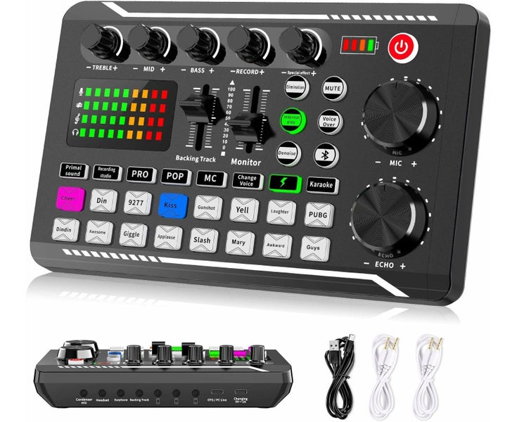 Audio mixer for F998 live sound card, podcast audio interface with DJ mixer Carousel 1