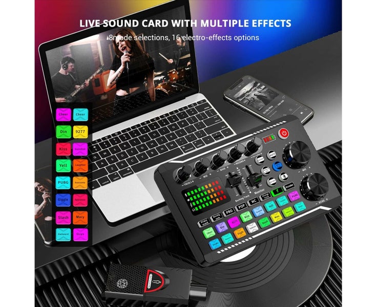 Audio mixer for F998 live sound card, podcast audio interface with DJ mixer Carousel 2