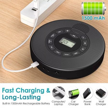Portable CD Player with Bluetooth Rechargeable CD Player for Car with Speakers Carousel 6