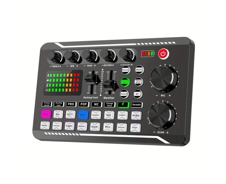 Live Sound Card Audio Mixer, With USB Charging, Volume Control, Battery Ind Carousel 7
