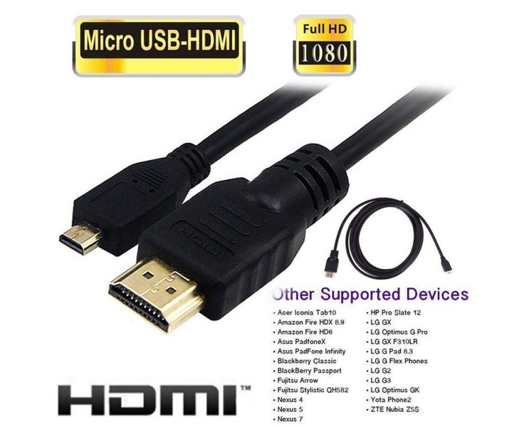 2PCS Micro USB to HDMI 1080p Cable TV AV Adapter 6FT 1.5m Mobile Phones Tab Carousel 5