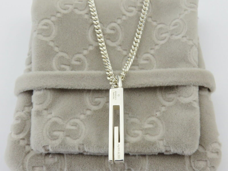 Gucci Sterling Silver Stencil G Logo Chain Link Pendant Necklace Carousel 2