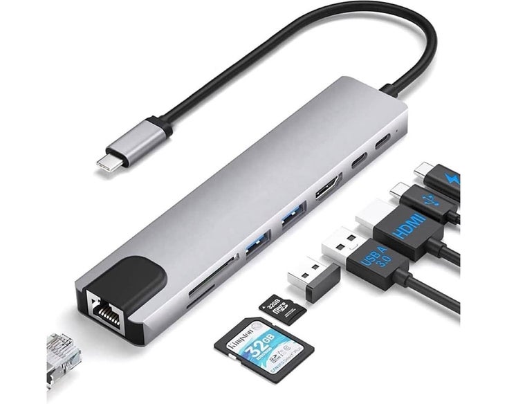 8in1 USBAdapter 4K HDMI PD USBPort USB 3.0 RJ45 SD/TF Card Reader Doc Carousel 1