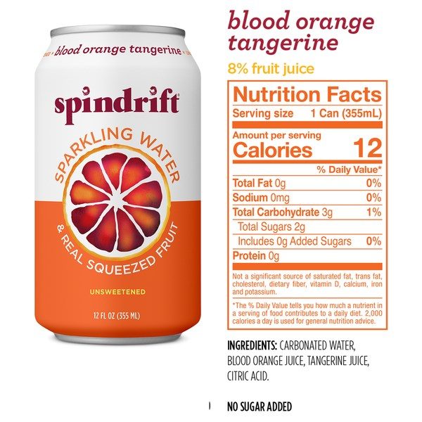 Spindrift Sparkling Water Blood Orange Tangerine Unsweetened 12floz/355ml Carousel 1