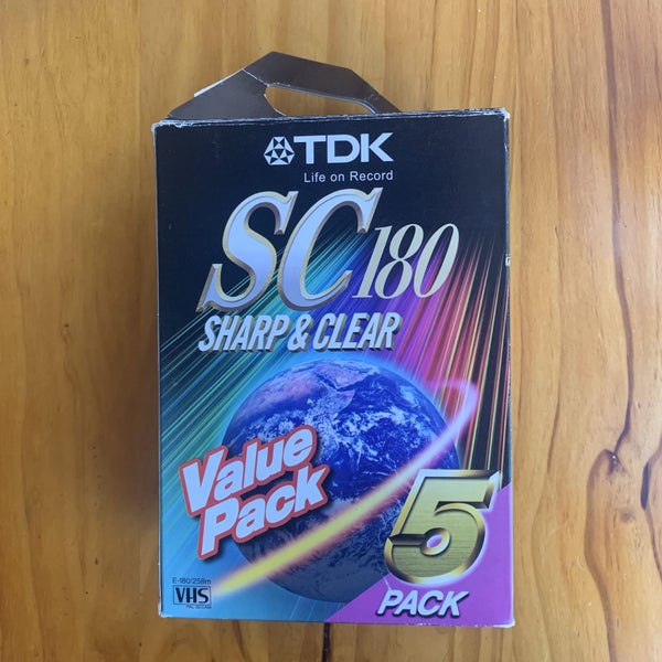 A box of 5x new, sealed TDK SC180 Blank VHS tapes Carousel 1
