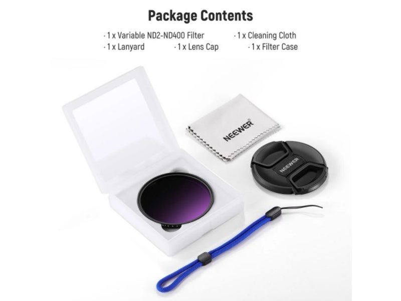 NEEWER (1-9 Stops) Variable ND Filter with Lens Cap -82mm Carousel 8