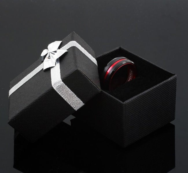 Black Tungsten Carbide Mens Thin Red Line Band Ring-Firefighters First Responder Carousel 8