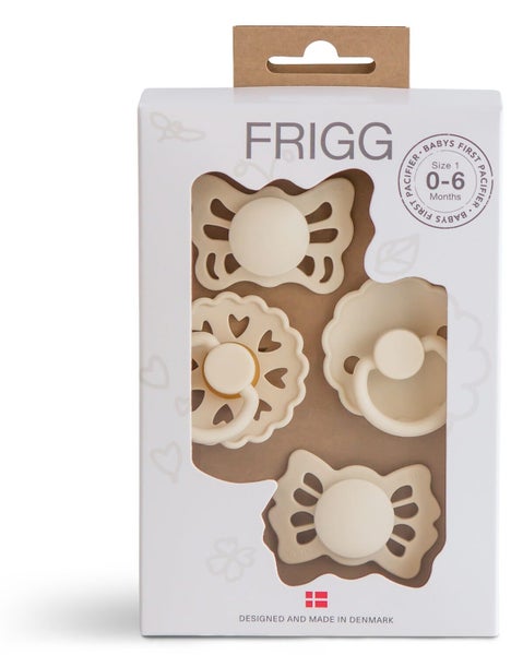 Frigg: Baby's First Pacifier 4 Pack - Floral Heart Cream (0-6 months) Carousel 1
