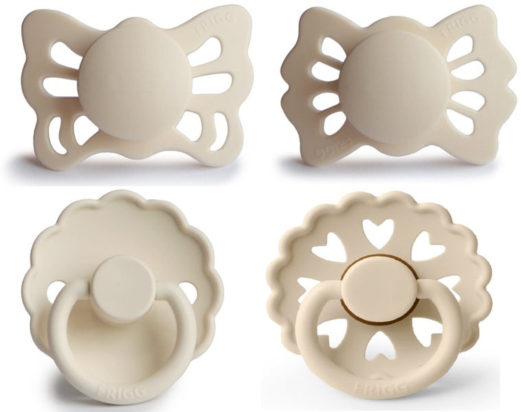 Frigg: Baby's First Pacifier 4 Pack - Floral Heart Cream (0-6 months) Carousel 2