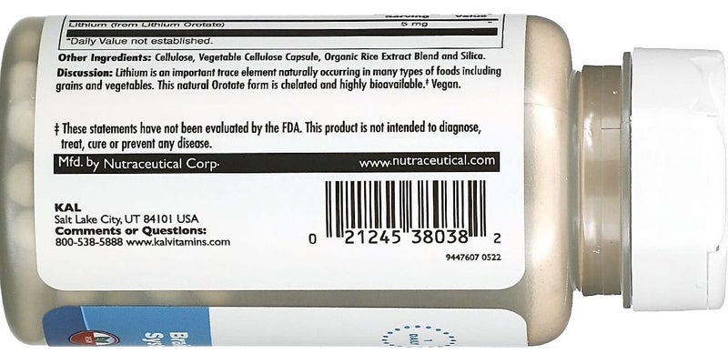 LITHIUM OROTATE 5 MG 60 VEGGIE CAPS - E0628 Carousel 3