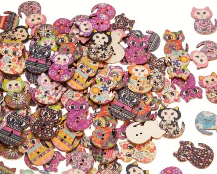 10pce Cat Shaped Vintage Pattern Craft Buttons Carousel 1