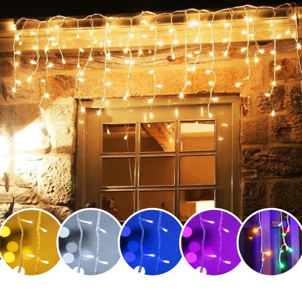 LED Icicle Lights - 10m Wave Pattern - Solar Charged Or Powered Carousel 1