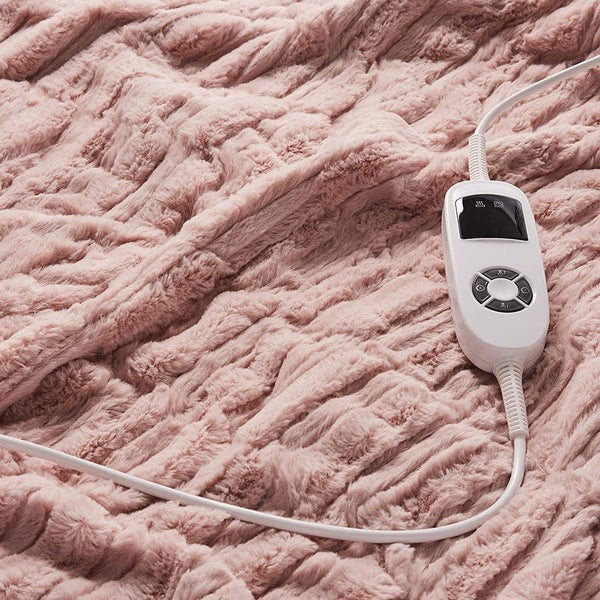 Gainsborough Deluxe Heated Faux Fur Reversible Blanket- Pink Carousel 2