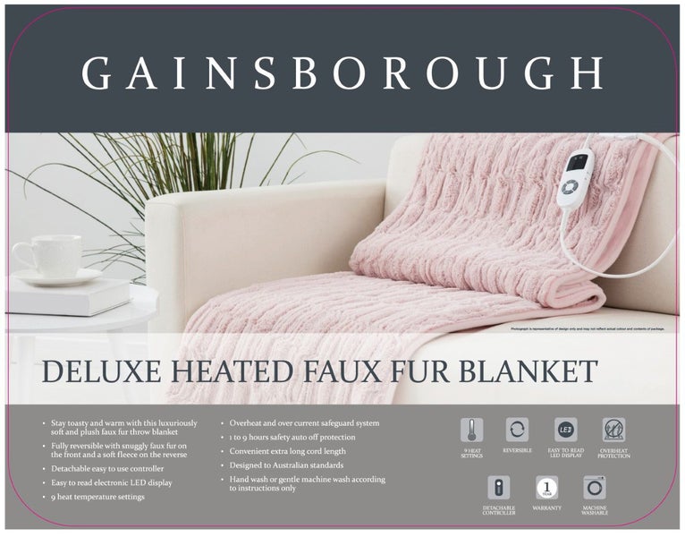 Gainsborough Deluxe Heated Faux Fur Reversible Blanket- Pink Carousel 3