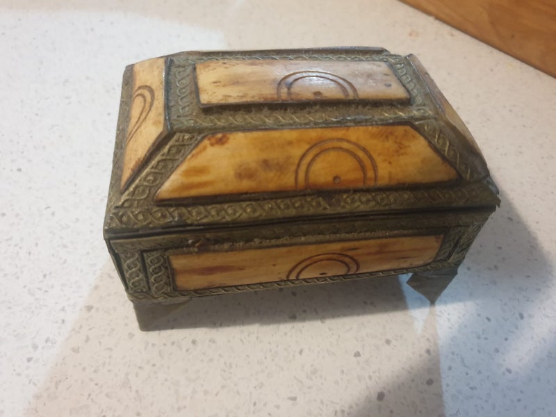 Antique brass ? And wood maybe jewellery box Carousel 11