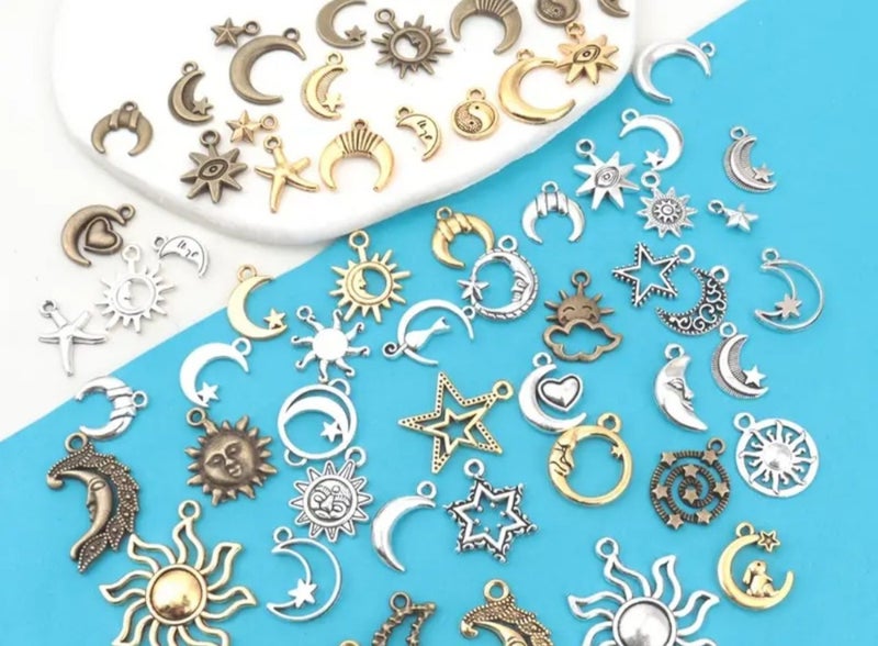 25pcs Bronze & Silver Mixed Sun and Moon Charms For Jewelry Making Carousel 1