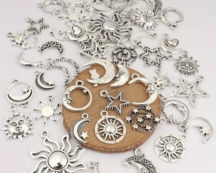 25pcs Bronze & Silver Mixed Sun and Moon Charms For Jewelry Making Carousel 2
