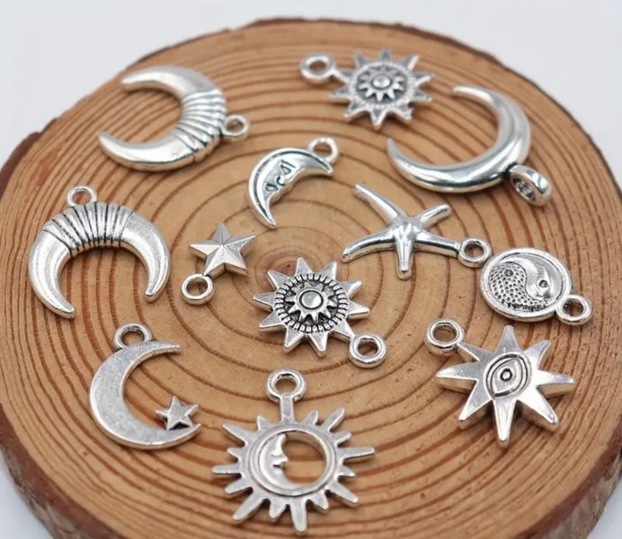 25pcs Bronze & Silver Mixed Sun and Moon Charms For Jewelry Making Carousel 4