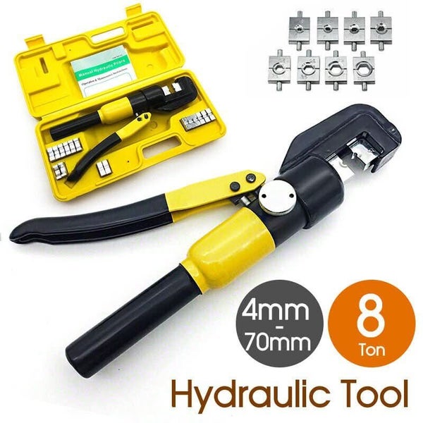 8 Ton Hydraulic Terminal Crimper Cable Wire Force Tool Kit 9 Die 4mm-70mm Carousel 1