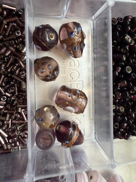 PURPLE glass beads, various sizes, styles and designs.63003355328259114