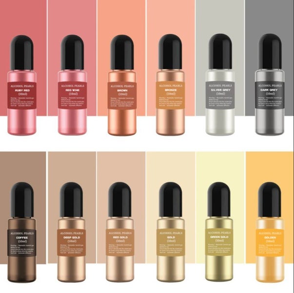 12 x Metal Dye Epoxy Resin Pigment Alcohol Liquid Ink Colorant Dye64230856145282112