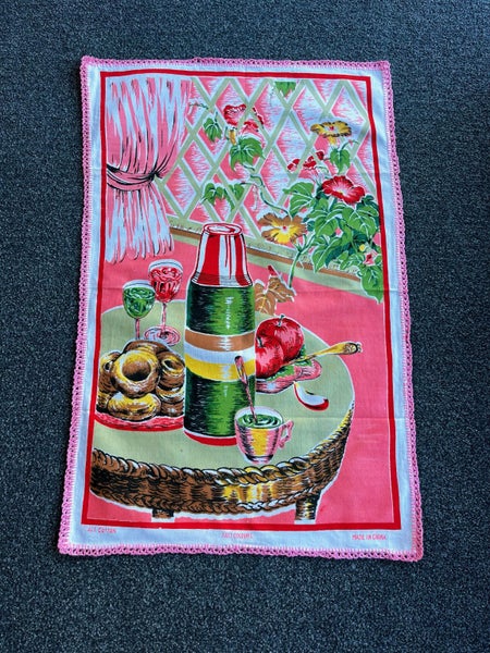 Vintage Retro Cotton Tea towels With Crochet Edging X3 Carousel 1