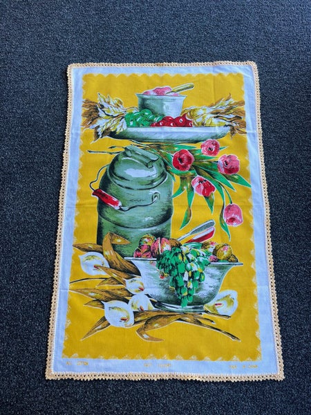 Vintage Retro Cotton Tea towels With Crochet Edging X3 Carousel 2