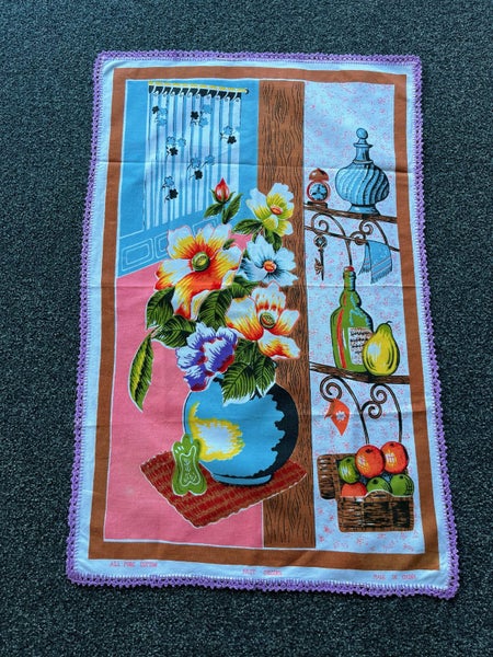 Vintage Retro Cotton Tea towels With Crochet Edging X3 Carousel 3