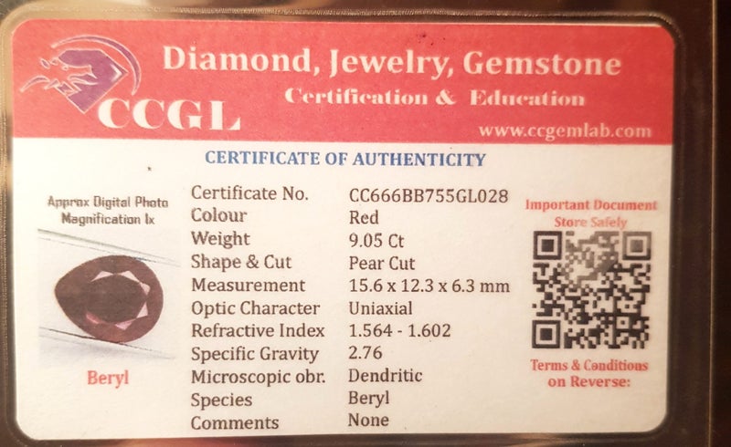 High Quality 9.05 Ct Natural Red Beryl Pear Cut Gemstone With Cert Carousel 5