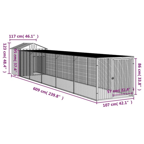 Chicken Cage With Run Anthracite 117X609x123 Cm Galvanised Steel Small Animal Ca Carousel 2