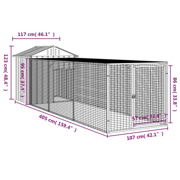 Chicken Cage With Run Anthracite 117X405x123 Cm Galvanised Steel Small Animal Ca Carousel 2