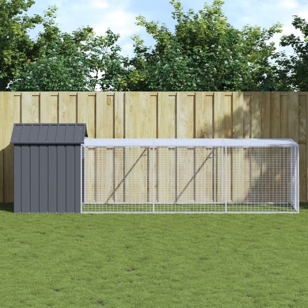 Chicken Cage With Run Anthracite 117X405x123 Cm Galvanised Steel Small Animal Ca Carousel 7