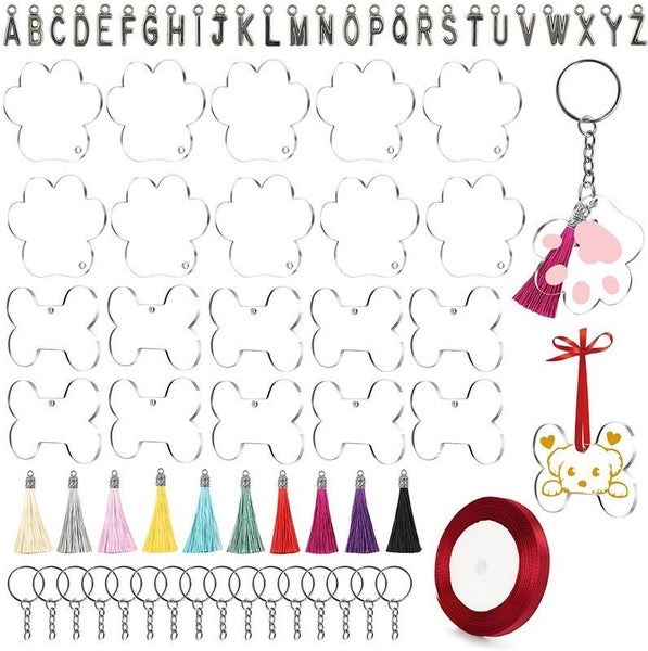 111pcs Pet Bone Paw Acrylic Discs Keychain Blanks Making Kit Carousel 1